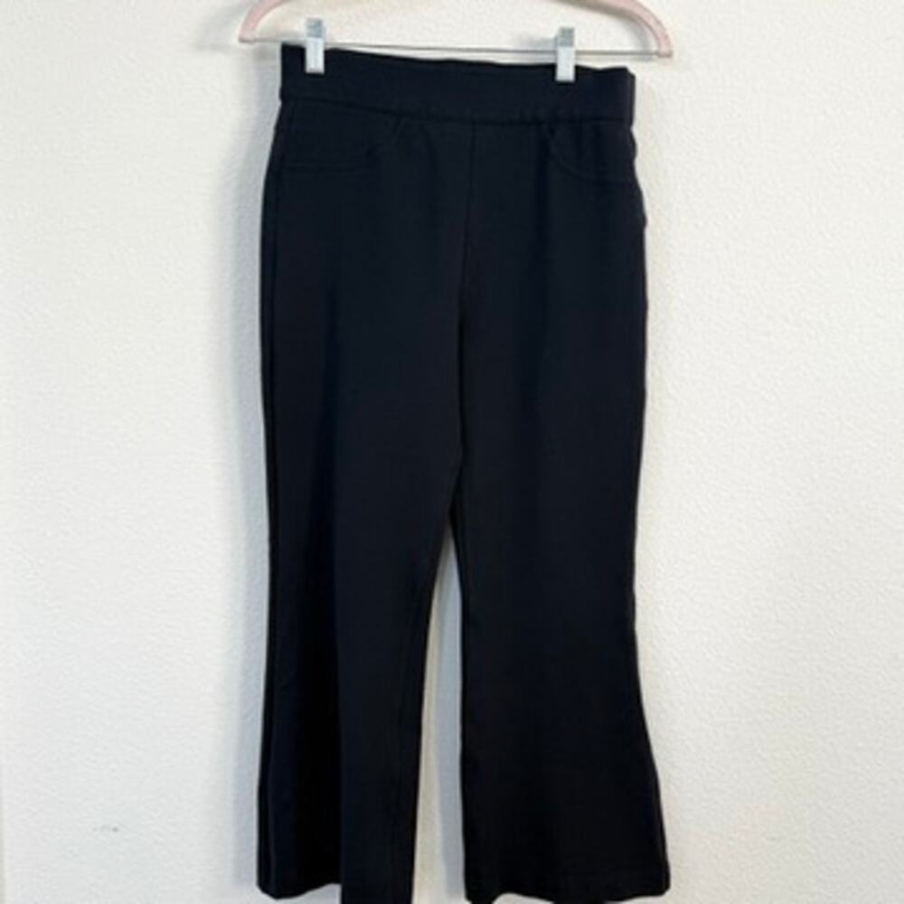 Spanx Perfect Cropped Wide Leg Pants Navy Blue Stretch Pull On High Rise M